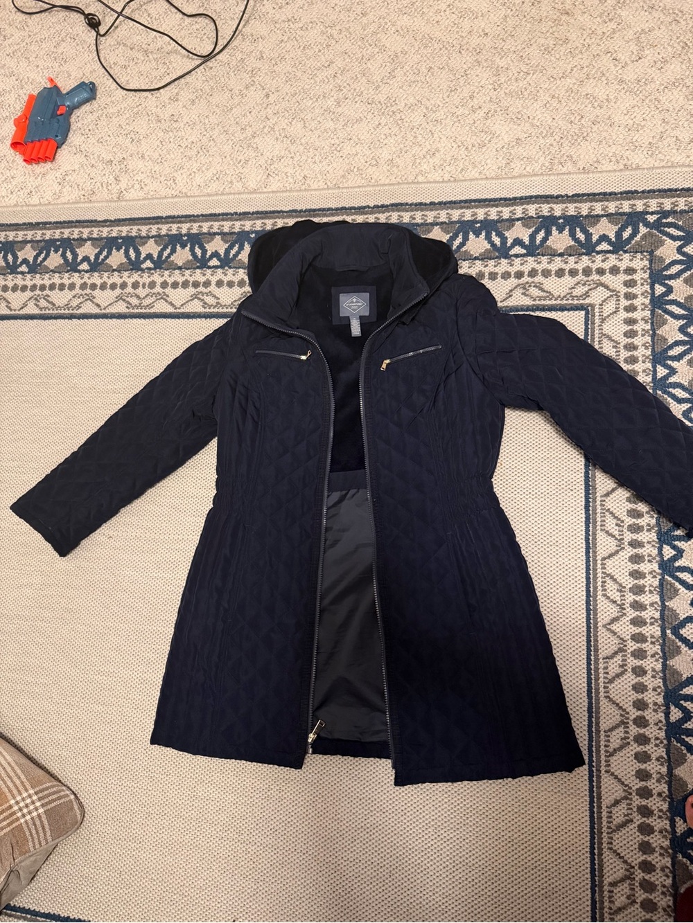 St. John's Bay Navy Quilted Hooded Trench Coat